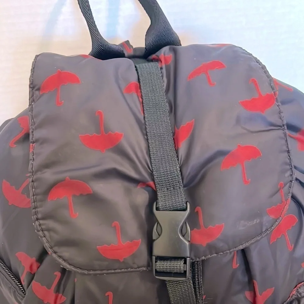 Anna Christina Firenze Red and Black umbrella Patterned Backpack EUC